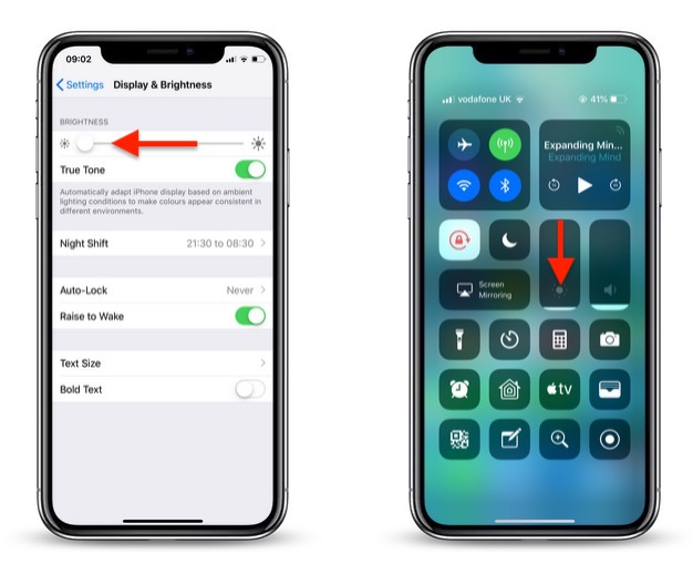 how to reduce screen brightness further in iOS 1