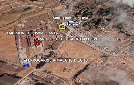 Cercania de la Planta de emulsión explosiva y linea de ferrocarril a Pachu Picchu