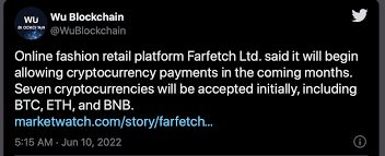 Farfetch permitirá pagos en criptomonedas