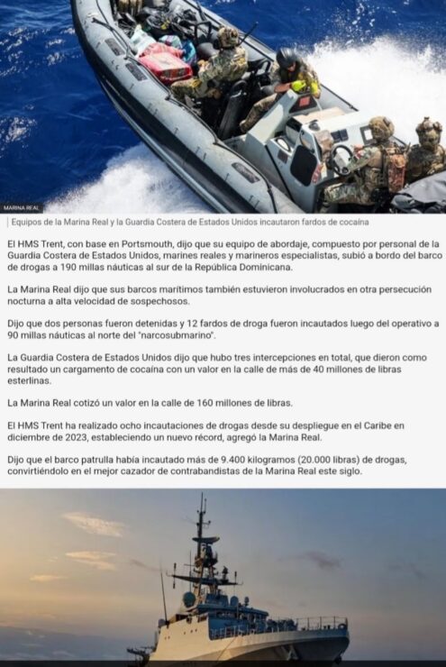 Royal Navy del Reino Unido y EEUU dan duro golpe a narcotrafico de Maduro y Cabello